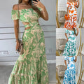 2025 Summer Women High Waist Slim Floral Short Sleeve Long Dress