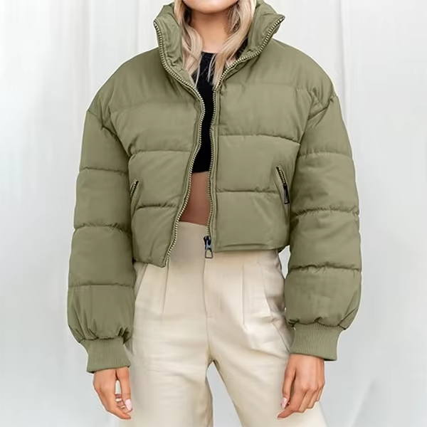 New Trending Womens Cropped Long Sleeves Short Waisted Women's Puffer Jacket