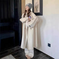 Ladies' Autumn Winter Beige Double-sided Woolen Coat Knee Length Cocoon Soft Wool Coat