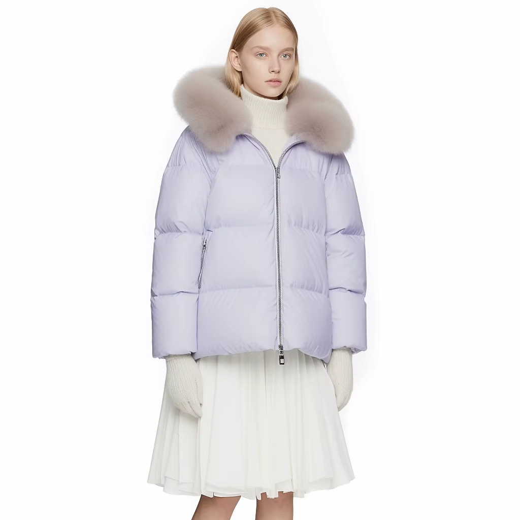 Bulk Production Fashion Women Packable Blue Goose Down Crop Puffer Jacket