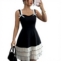 Women's Summer Color Block Multi-layer Cake Skirt U-neck Sleeveless Cami Dress