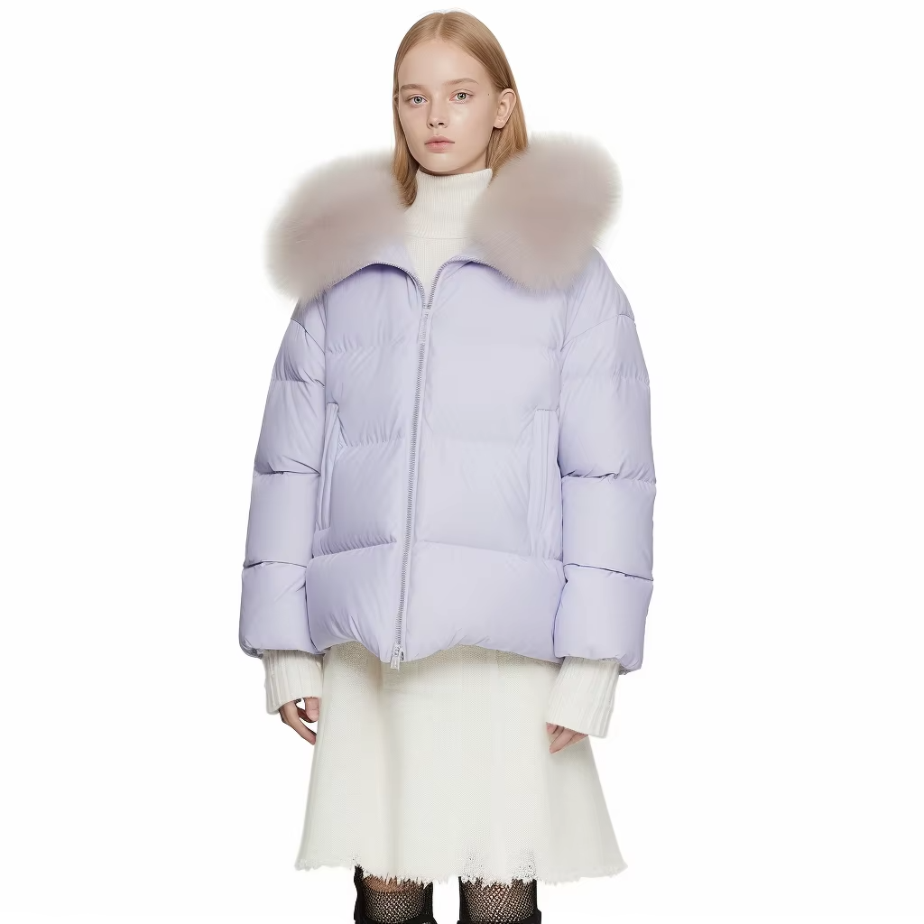 Bulk Production Fashion Women Packable Blue Goose Down Crop Puffer Jacket