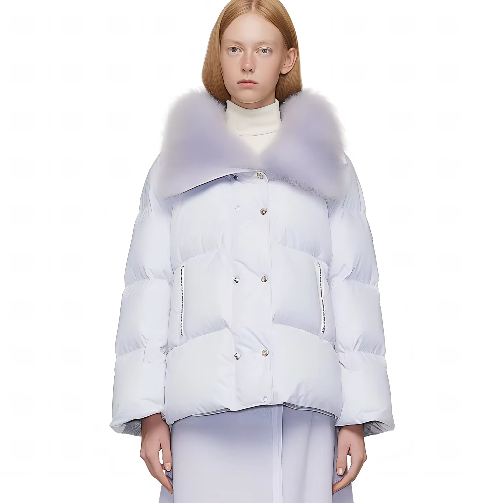 Bulk Production Fashion Women Packable Blue Goose Down Crop Puffer Jacket