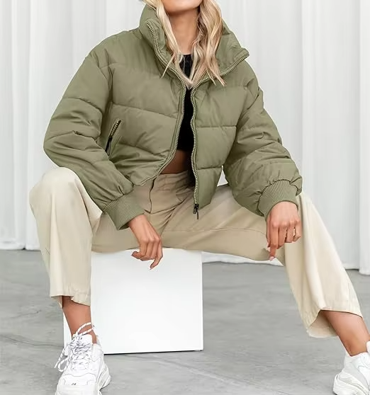 New Trending Womens Cropped Long Sleeves Short Waisted Women's Puffer Jacket