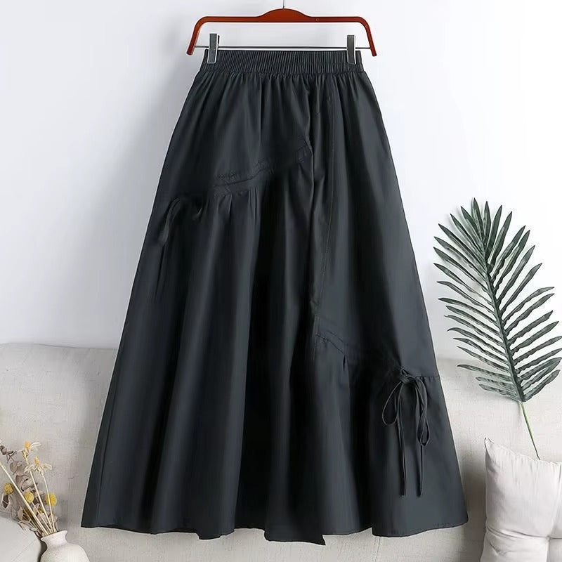 Ladies' Summer High Waist Slim A-line Skirt, Irregular Strap, Midi Length
