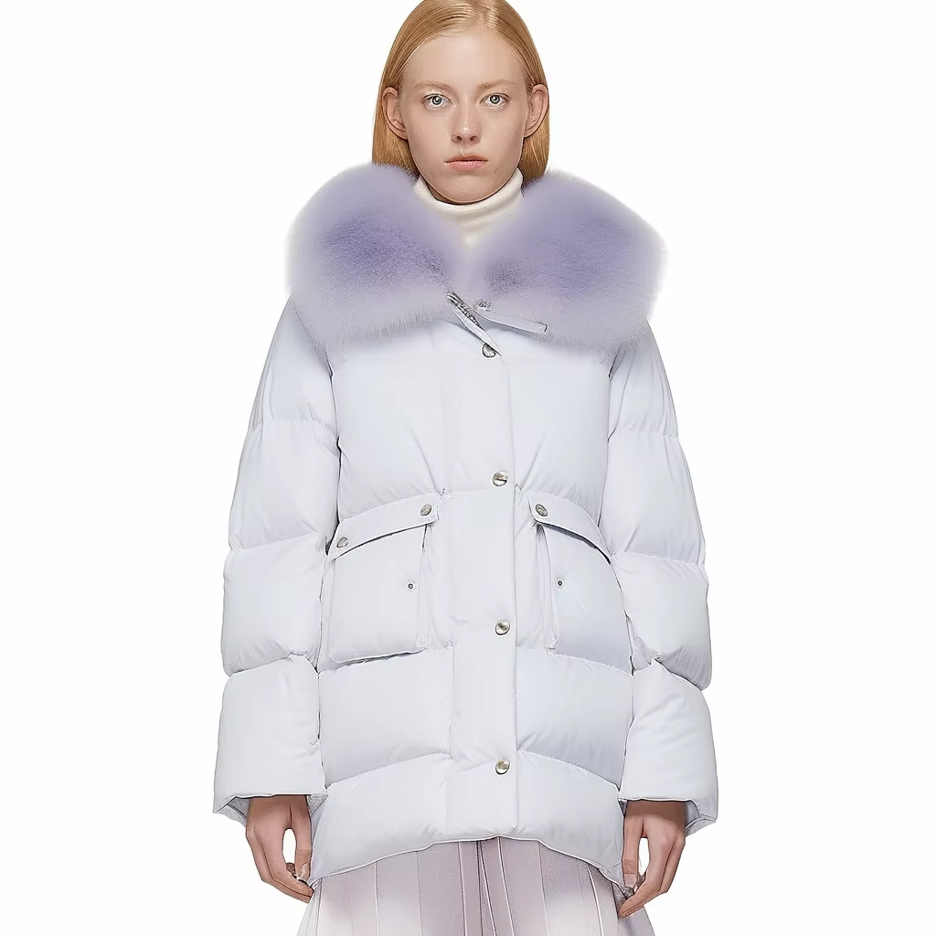 Bulk Production Fashion Women Packable Blue Goose Down Crop Puffer Jacket