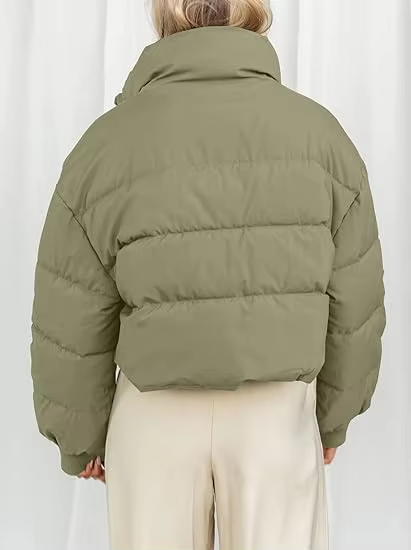 New Trending Womens Cropped Long Sleeves Short Waisted Women's Puffer Jacket