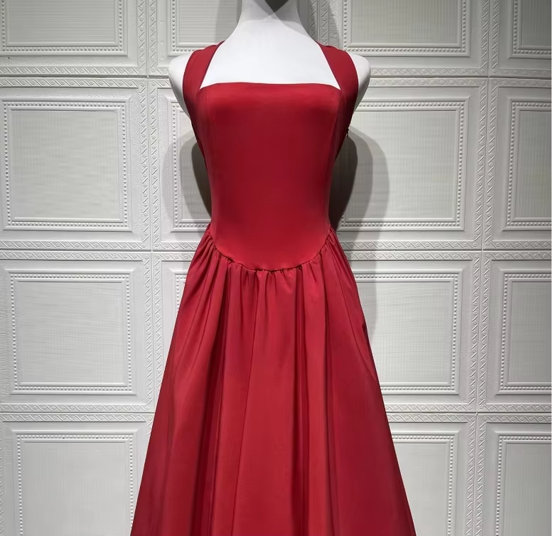 2025 European American New Evening Dress Puff Skirt Solid Color Lace up Women's Dress