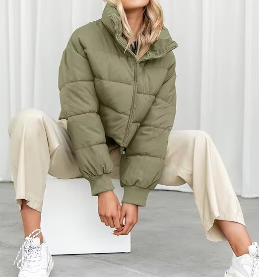 New Trending Womens Cropped Long Sleeves Short Waisted Women's Puffer Jacket