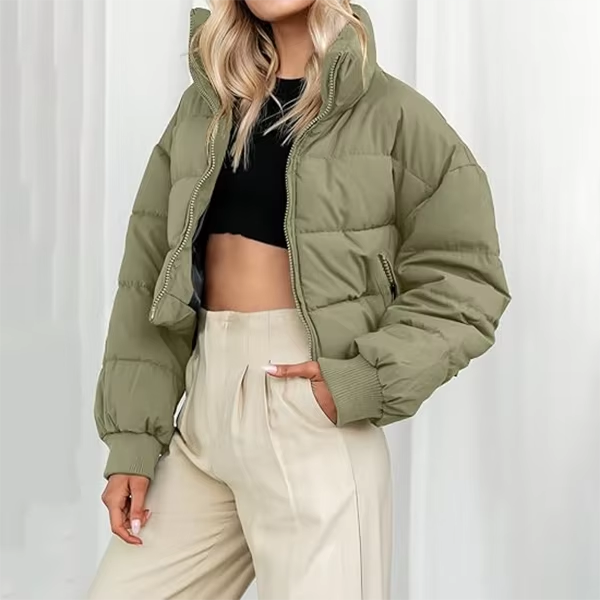 New Trending Womens Cropped Long Sleeves Short Waisted Women's Puffer Jacket